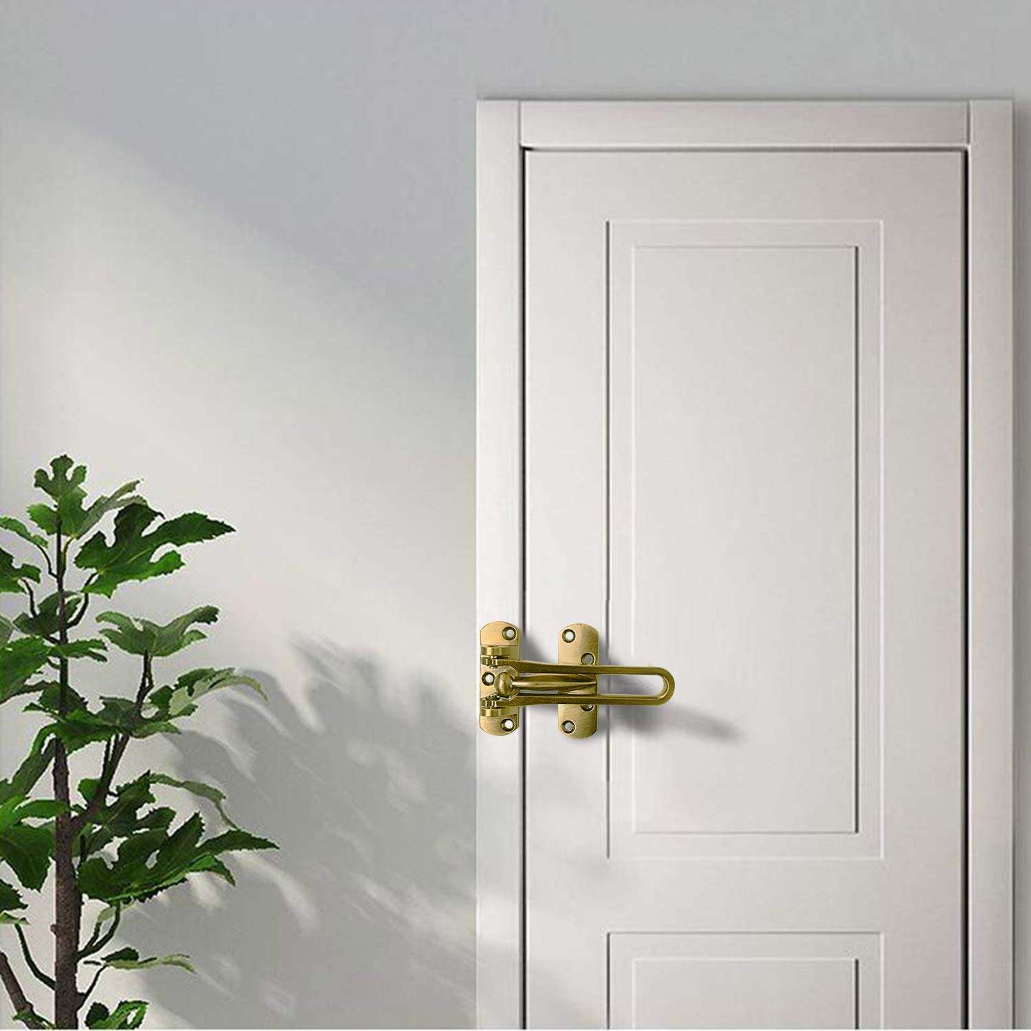 SAISN Door Reinforcement Lock Latch Swing Bar Lock for Home Security Front Door Locks for Kids Thicken Solid Aluminium Alloy (Gold) 5