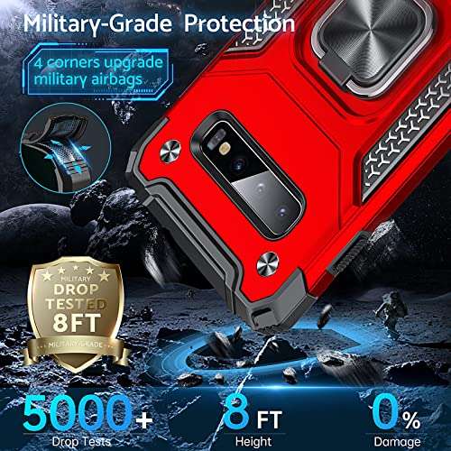 Anqrq Galaxy S10 Plus Case, Military Grade Protective Phone Case Cover with Enhanced Metal Ring Kickstand [Support Magnet Mount] Compatible with Samsung Galaxy S10+ Plus, Red 6