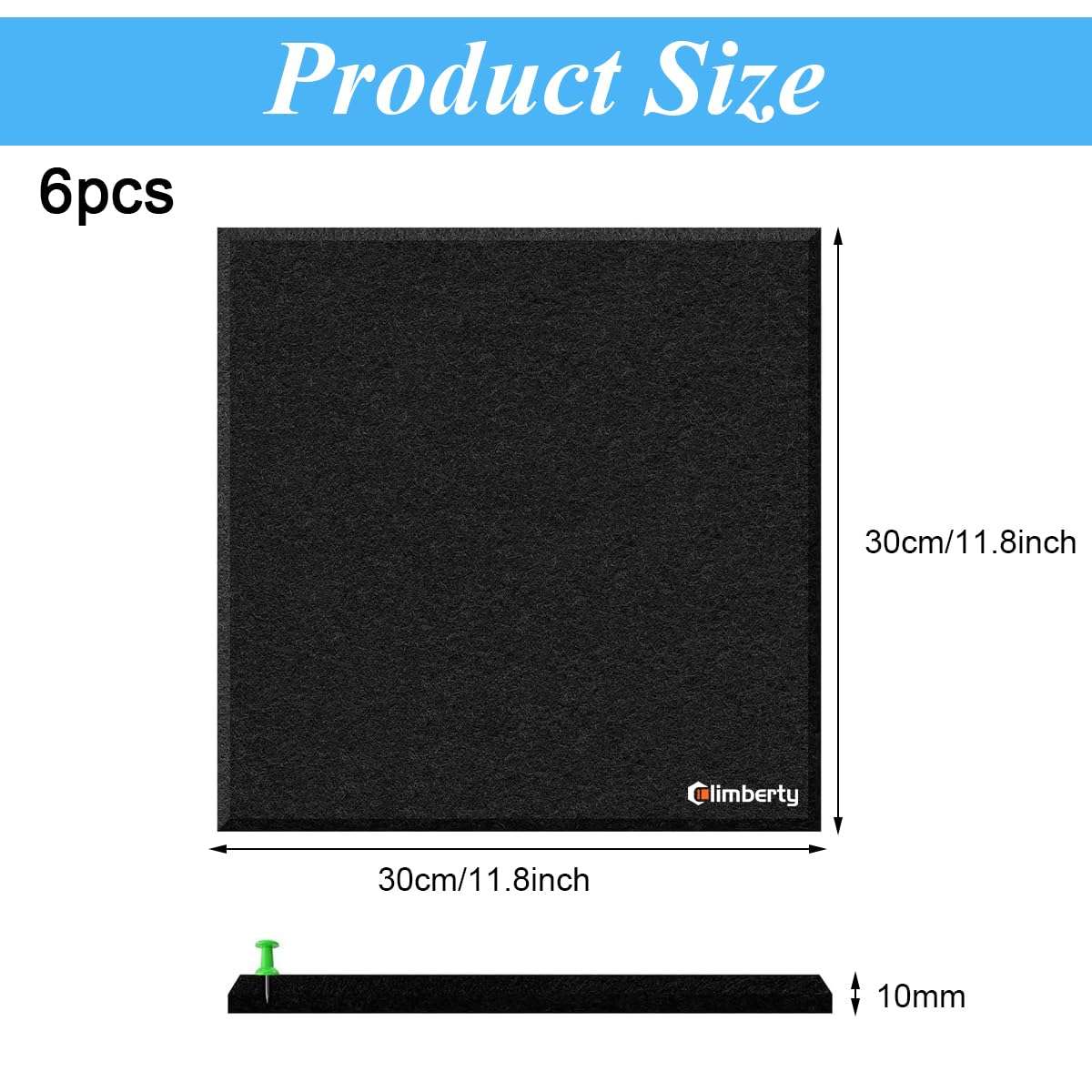 Climberty® 6Pcs Black Felt Bulletin Board, 30x30cm Self-Adhesive Wall Boards with 50pcs Drawing Pins, Felt Message Board for Paste Notes, Photos, Schedules (Black) 3