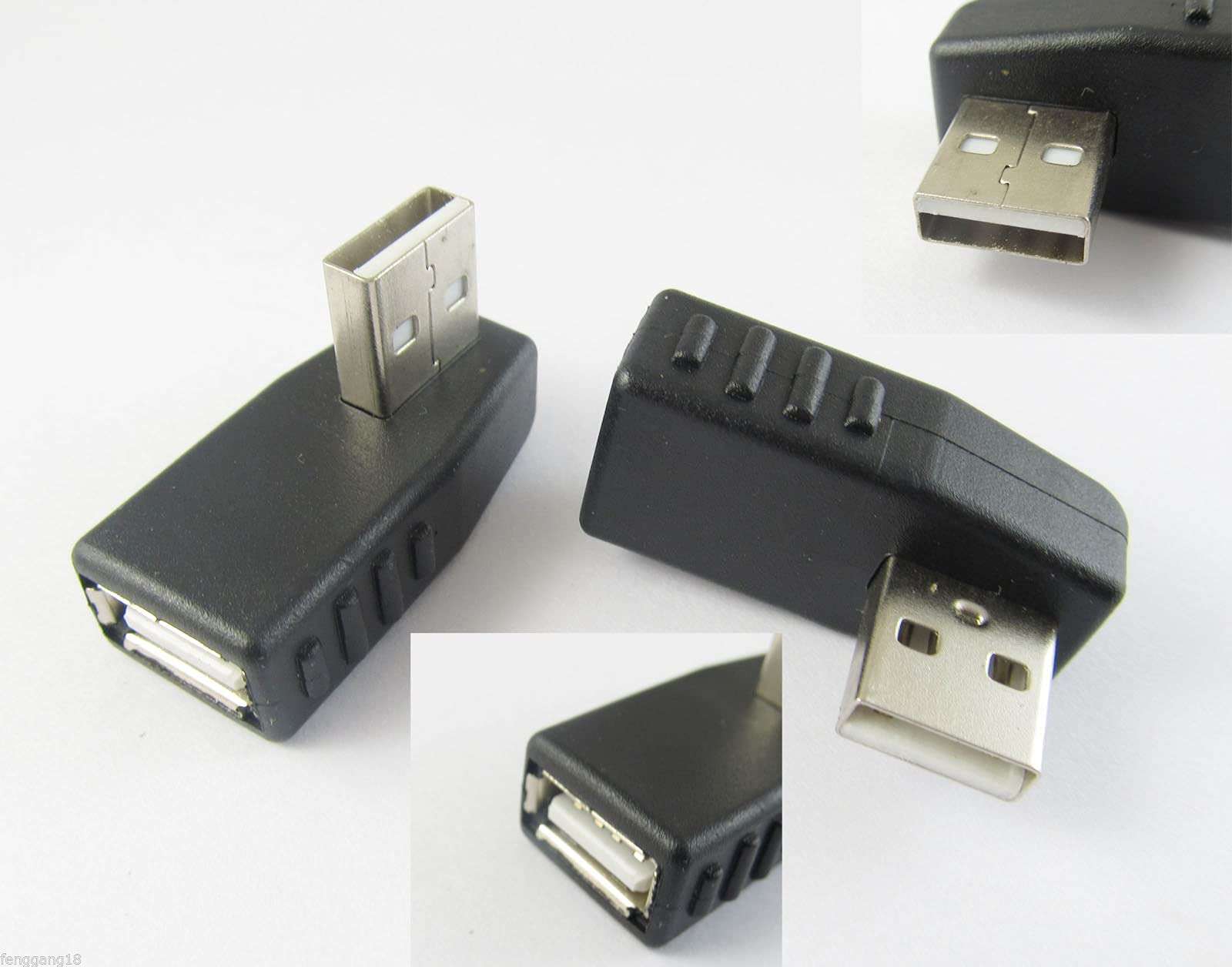 Connectors 10pcs USB 2.0 A Male to Female Side Angled 90 Degree Data Converter Adapter Laptop PC - (Cable Length: 0cm, Color: Black) 3