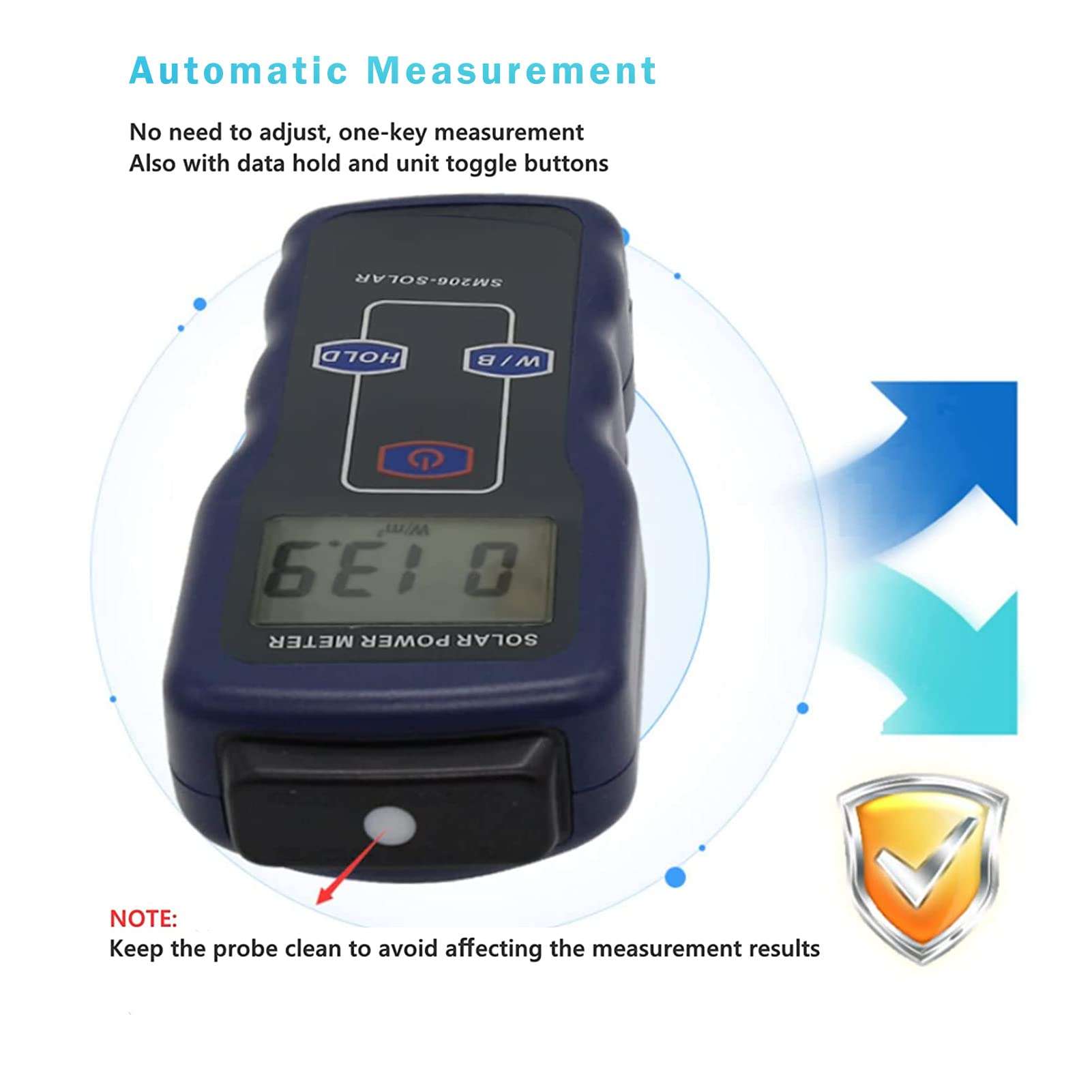 Digital Solar Power Meter, Digital Solar Energy Meter Sun Light Energy Measuring Tester Sun Light Radiation Testing Instrument Digital High Precision 4