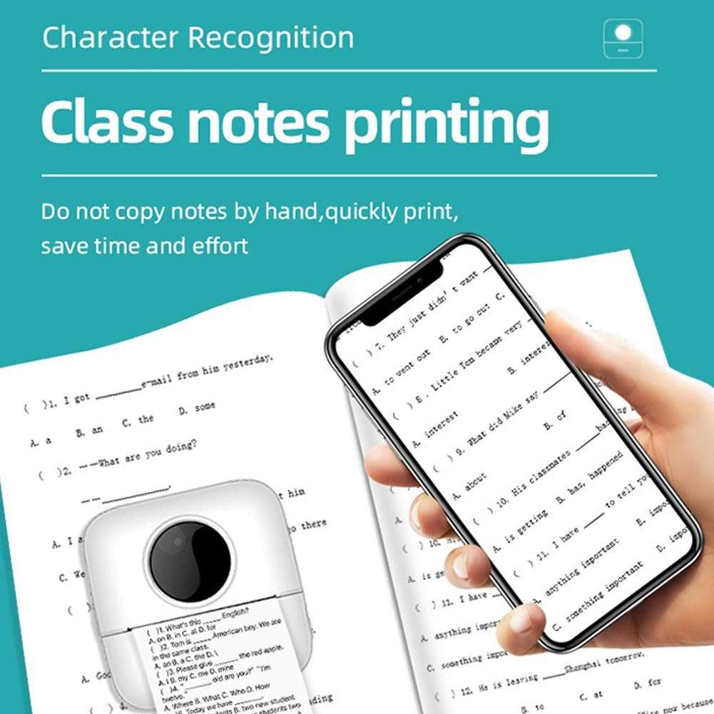 Inkless Printer, Mini Sticker Printer Pocket Inkless Thermal Printer with 10 Rolls Thermal Paper and Sticker for iOS&Android, Bluetooth Smart Portable Receipt Printer for Photo Journal Notes Memo 4