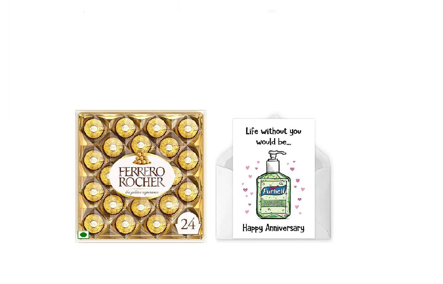 Vending India X Ferrero Rocher Anniversary Gift Combo - Ferrero Rocher T24 with a Personalised / Customised Greeting Card - Happy Anniversary To Each Other (Purhell Card) 1
