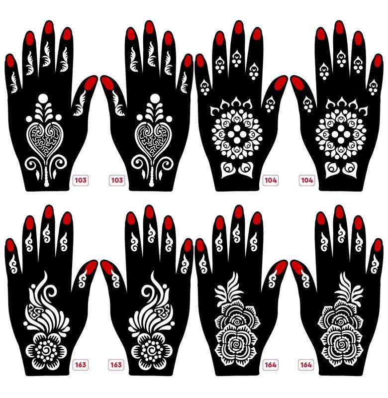 Apcute Set of 8 Piece Mehandi Design Sticker Stencils for Both Hand | Henna Tattoo | Quick and Easy to use, for Girls, Kids, Women - Design-Set8-A-103-104-163-164 1