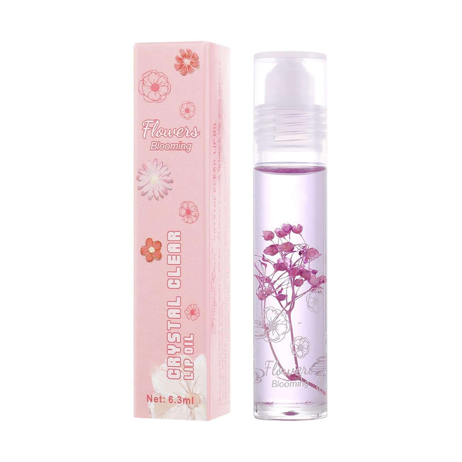 AERBUDE Roll On Lip Oil Hydrating Lip Gloss Lip Shine Flower Lip Gloss Transparent Plumping Lip Gloss Natural Shiny Crystal Jelly Liquid Lipstick Long Lasting Lip Care Products 6.6ML 1