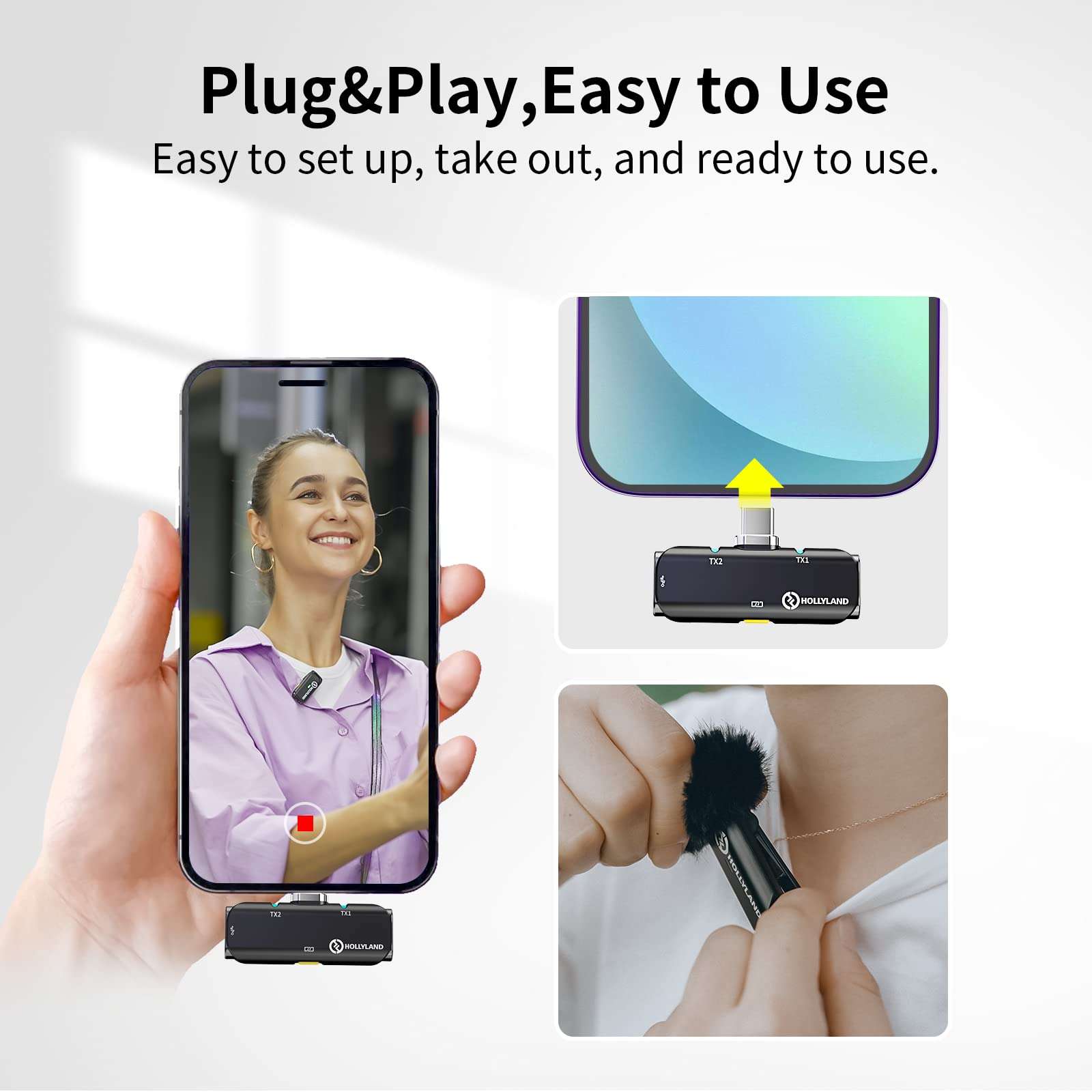 Hollyland Lark C1 Wireless Lavalier Microphone for Type C Android, Dual-Channel Lapel Mic with Noise Cancellation, 650FT 8H, Plug-Play Wireless Mic for Video Recording, Vlog(Android Black) 3