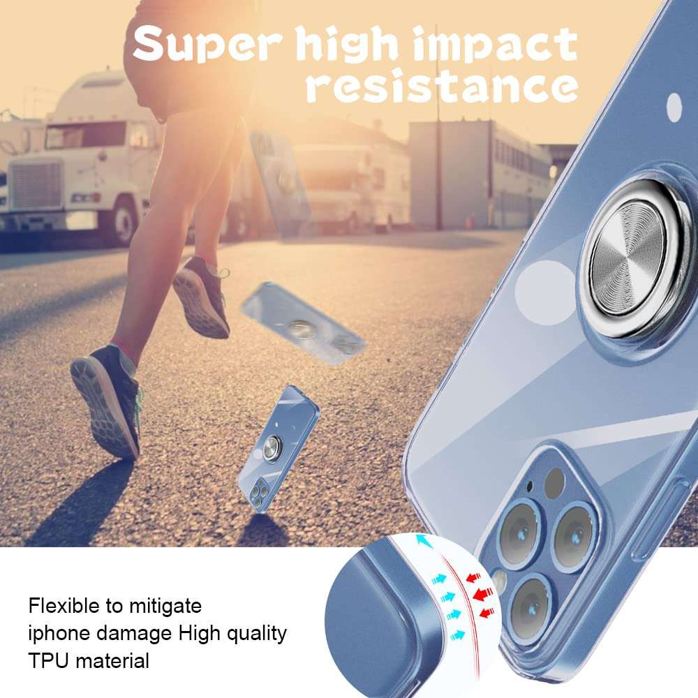 Sitikai Compatible with iPhone 12 Pro Max case 6.7 Inch Ring Magnetic Kickstand Soft Silicone Thin Slim Flexible Bumper Fully Protective Transparent Silm Anti-Yellowing Anti-Scratch Shockproof Clear 5