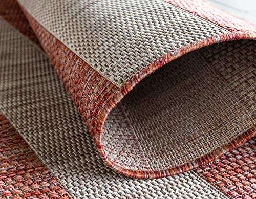 Unique Loom Outdoor Striped Collection Area Rug - Distressed Stripe (4' 1" Round, Rust Red/ Gray) 5