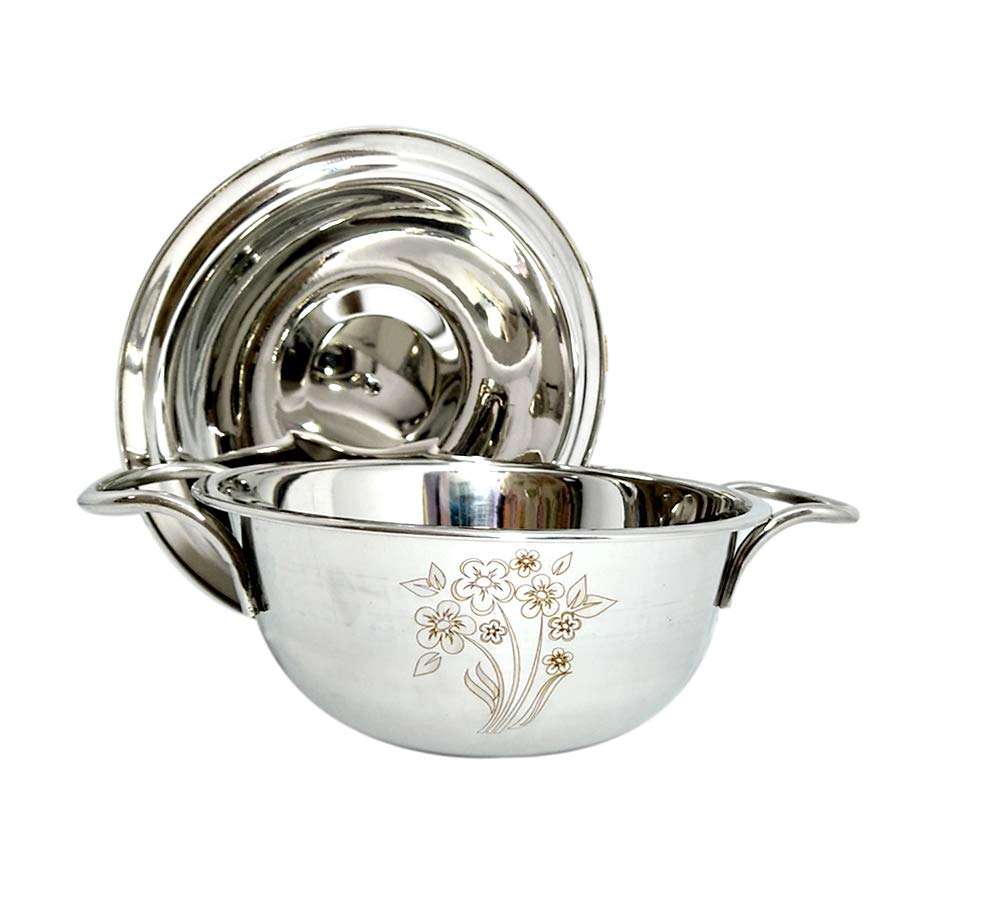 Bartan Hub Handi Set With Lid ( Best Gift Product For This Festival Season Diwali ,3 pc , Laser Finished , Dishwasher safe ,Best for Cook and Serve ) Handi 1.2 L, 0.8 L, 0.5 L with Lid (Stainless Steel) 6
