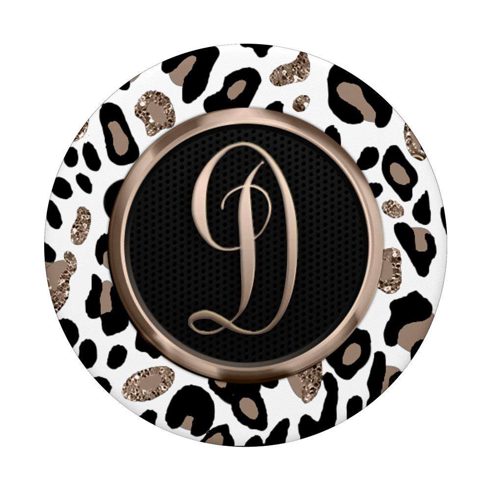 White Leopard Print Cheetah Monogram Initial Letter D PopSockets Swappable PopGrip 4