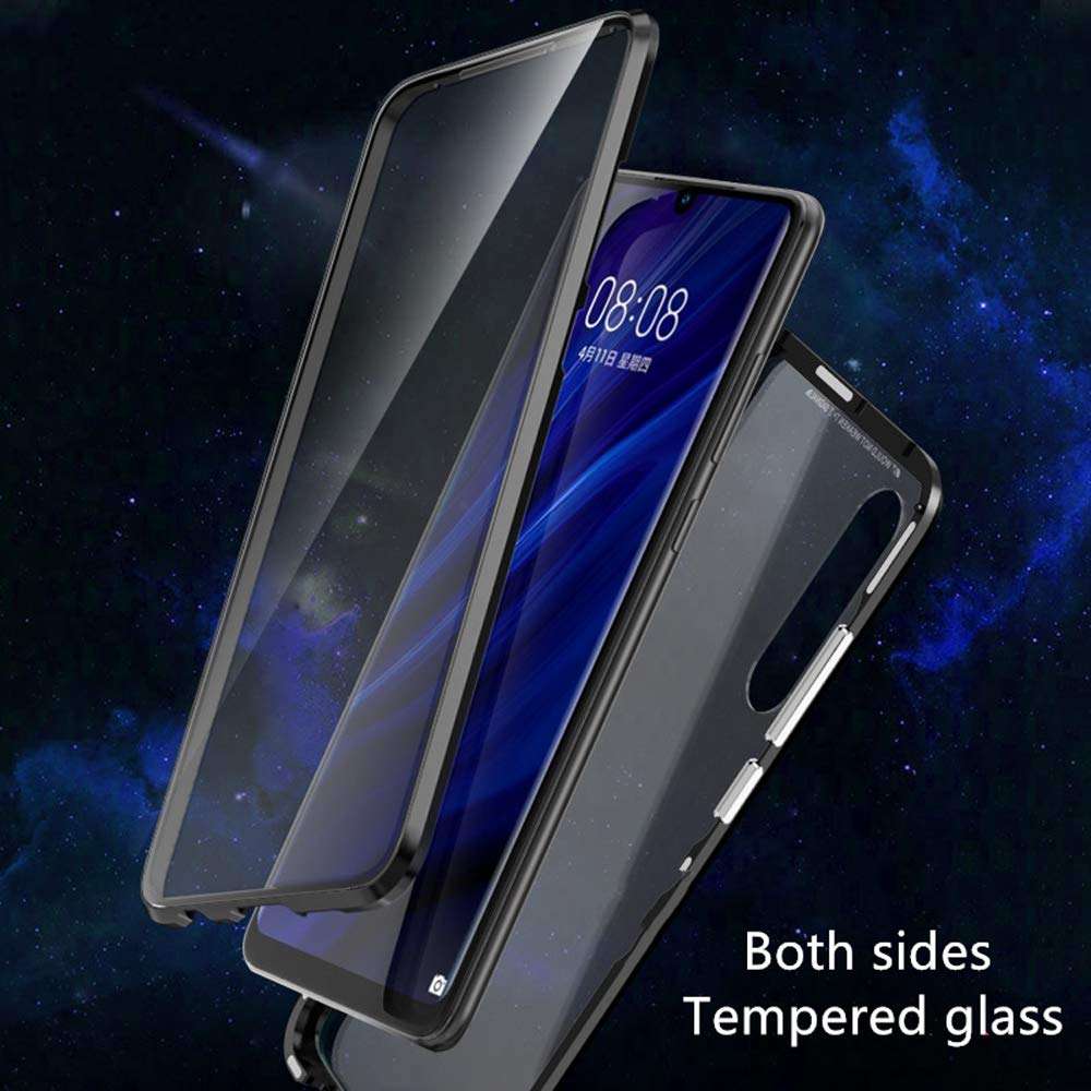 Compatible with Xiaomi Redmi Note 8T (6.3 inch) Case, Jonwelsy 360 Degree Front and Back Transparent Tempered Glass Cover, Strong Magnetic Adsorption Technology Metal Bumper for Redmi Note 8T (Black) 5