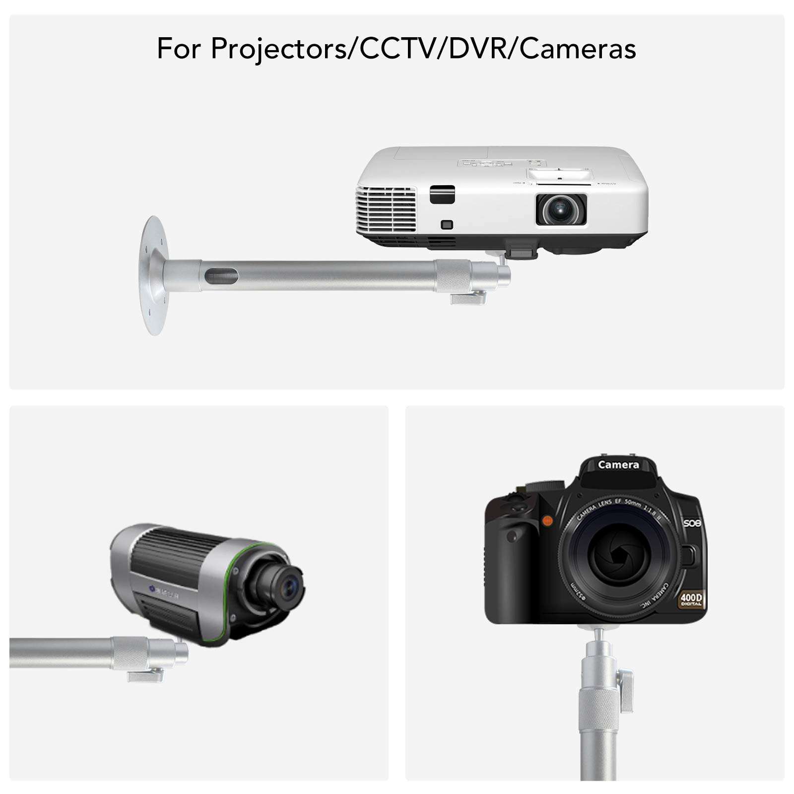 Universal Ceiling Projector Mount 23.6-41.3inch Silver Height Adjustable Wall Mount 360°Rotation Extendable Projector Hanger Long Projector Bracket Multifunctional for Projectors CCTV DVR Camera 6