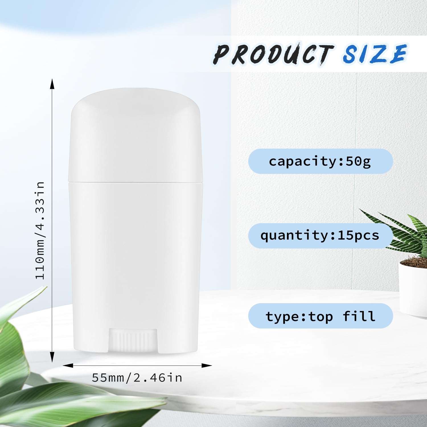 DynnnDy 15 Pcs 50g/1.7oz White Oval Plastic Deodorant Containers Refillable Oval Shaped Lip Balm Tubes Top-fill Lotion Stick Bottles for Homemade Chapstick Crayon Lipsrtick Moisturizer 3