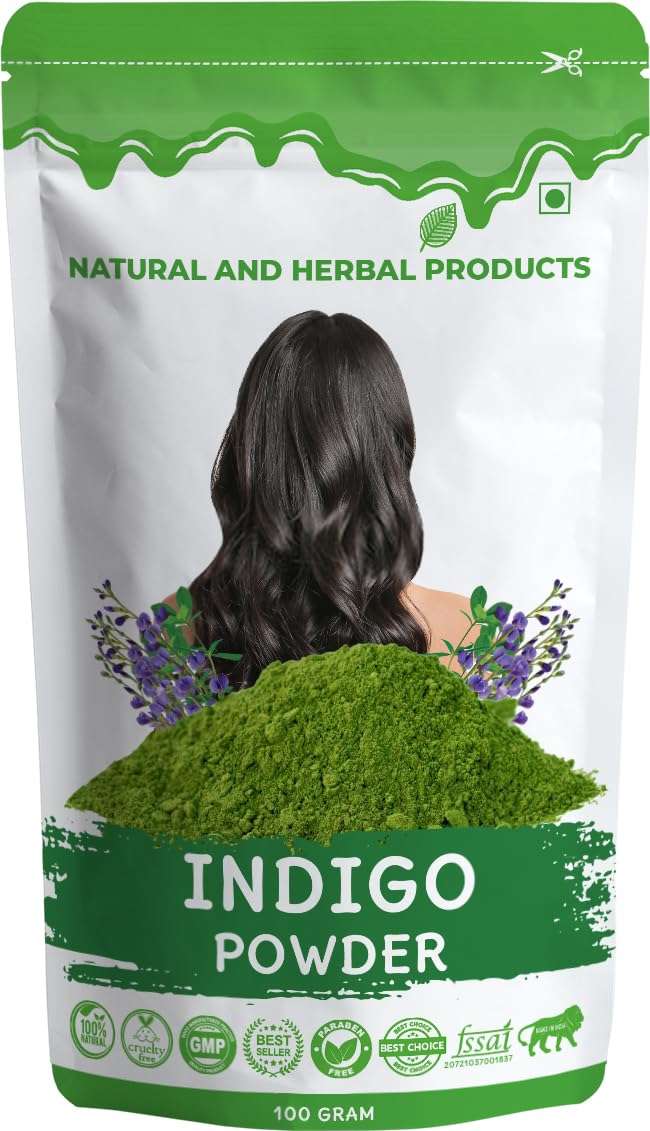 Indigo Powder 100 Grams for Hair Colour| Protects hair from Damage | Natural Hair Colour| No added Preservatives | Organic for Hair Colour Black | 100% Organic and Herbal Indigo Powder 1
