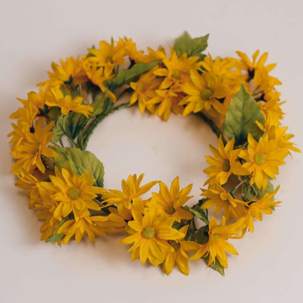A Cheerful Giver Small Wreath Candle Ring Yellow Daisy Artificial Floral Decor for Candles Centerpieces & Home Accents 1