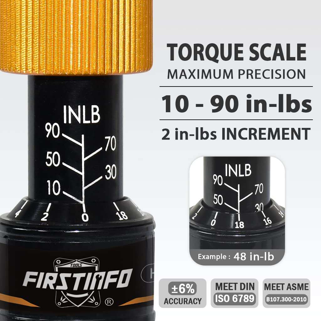 FIRSTINFO H5188 Precision Certified Limited Torque Screwdriver with 1/4 Inch Universal Hex Bit Holder Quick Release Design, 10-90 in-lbs with Extra T-Handle 5