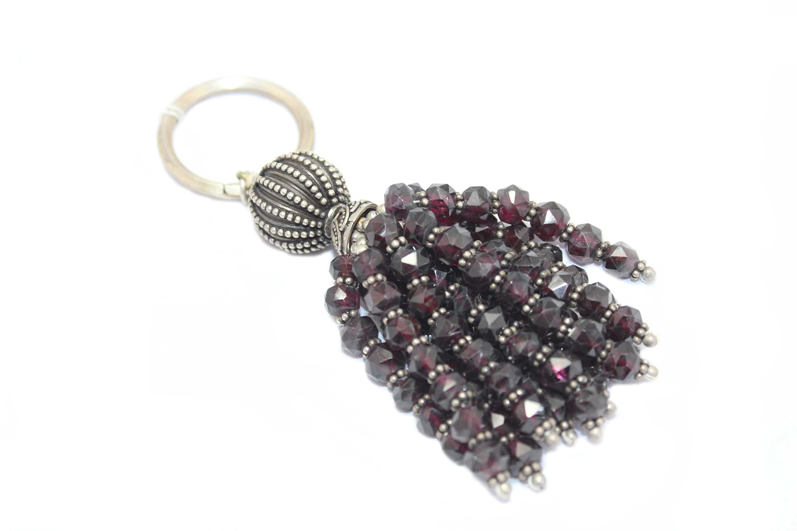 PH Artistic Key Chain 925 Solid Sterling Silver For Charms Key Holder Garnet Gem Stone D36 1