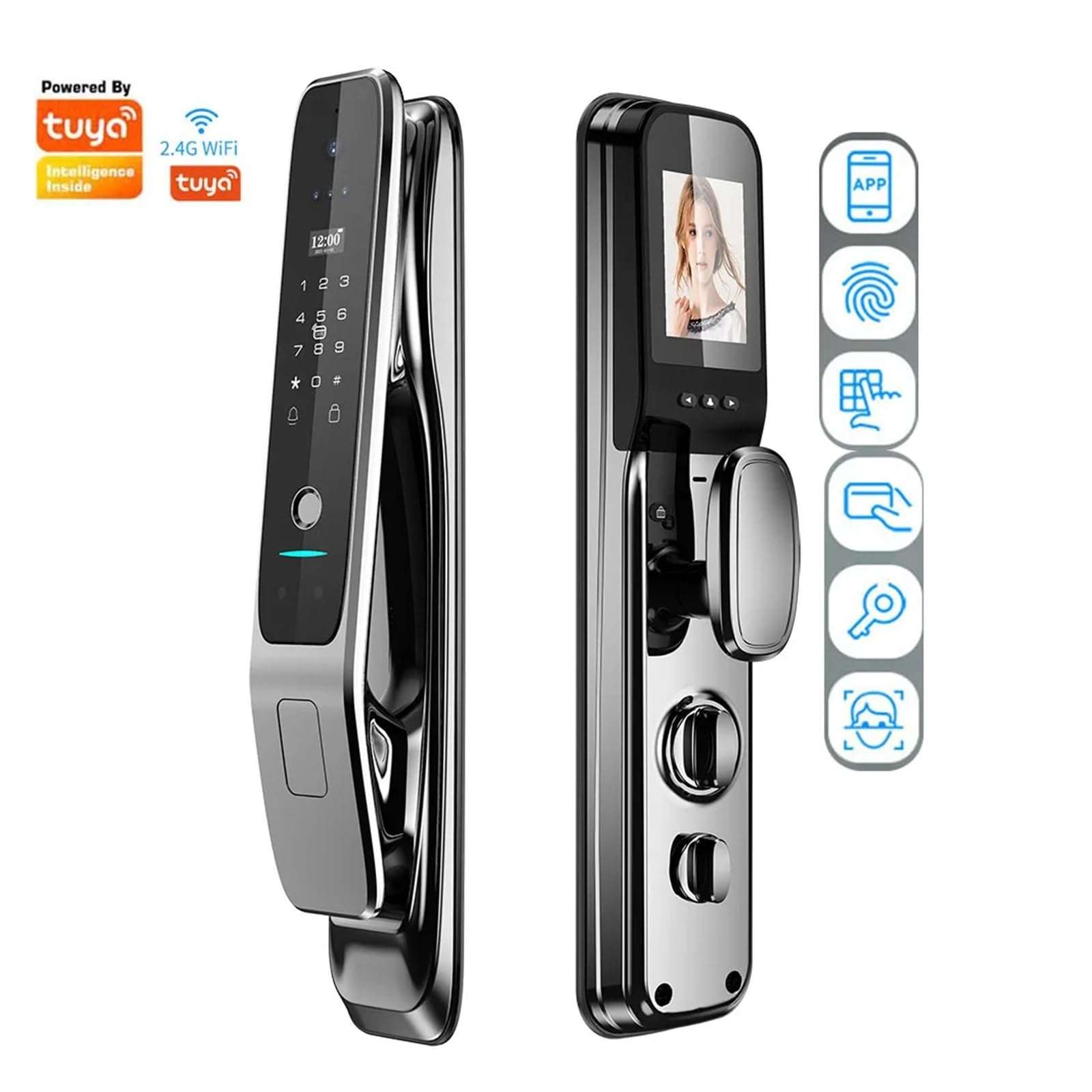 KIEEQGAK 3D Face Recognition Tuya WiFi Lock，Smart Door Lock，with Capture Camera Intelligent Electronic Lock，Digital Door Lock 3