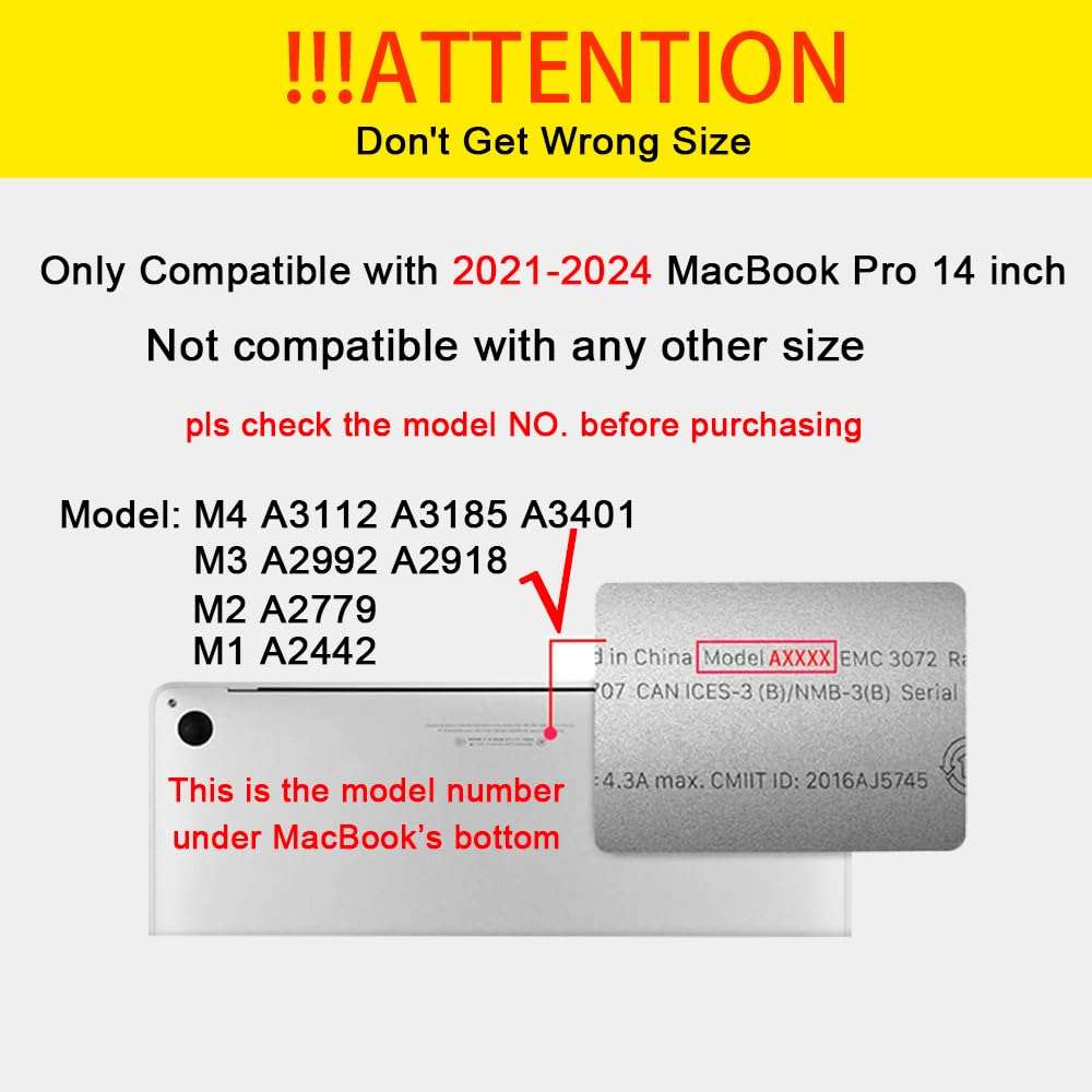 MUSHUI Compatible with MacBook Pro 14 inch Case 2024 2023 2022 2021 M4 M3 M2 M1 Pro Max A3112 A3185 A3401 A2918 A2992 A2779 A2442, Plastic Hard Shell & US Keyboard Cover &Screen Film & Dust Plug, W13 3