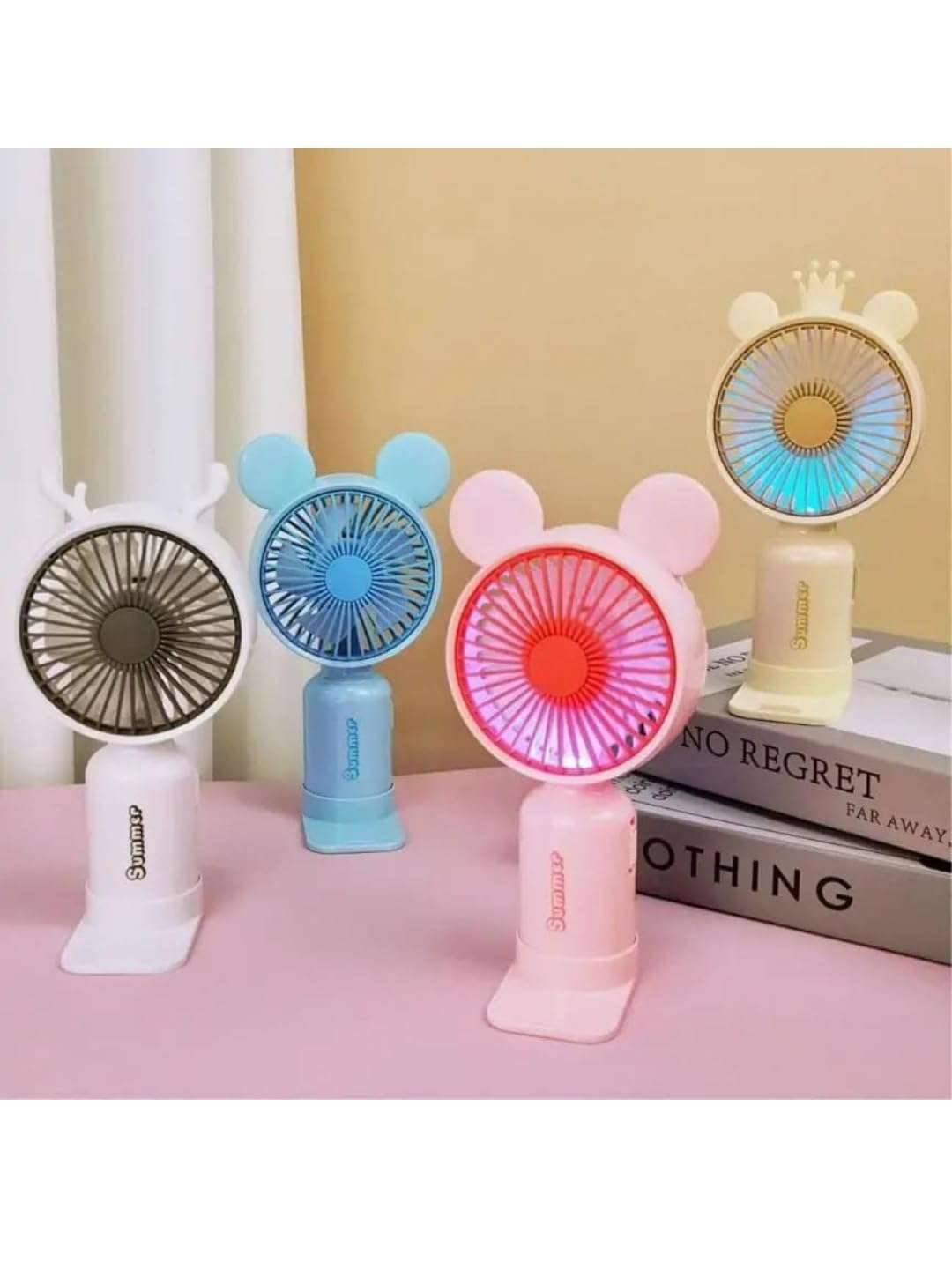 KUMISHRI Mini Hand Fan Rechargeable, Powerful Brushless Motor Handheld Fan, 3 Speed Large Blades, 1800mAh Battery, Personal Small Fan with Base for Women and Men multicolor Peck of 1 Pic 1