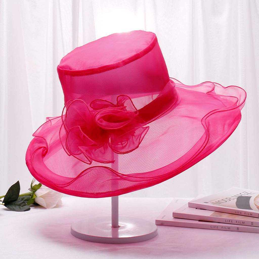 SHUERIET Women's Organza Hat Wide Brim Adjustable Derby Church Sun Hats Dress Bridal Shower Floral Hair Accessory Gift Box 4
