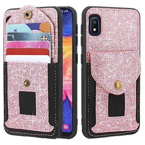 Lacass Slim Leather Wallet Case Protective Cover with Elastic Pocket Credit Card Slot Holder for Samsung Galaxy A10e SM-A102 (Bling Rose Gold) 1