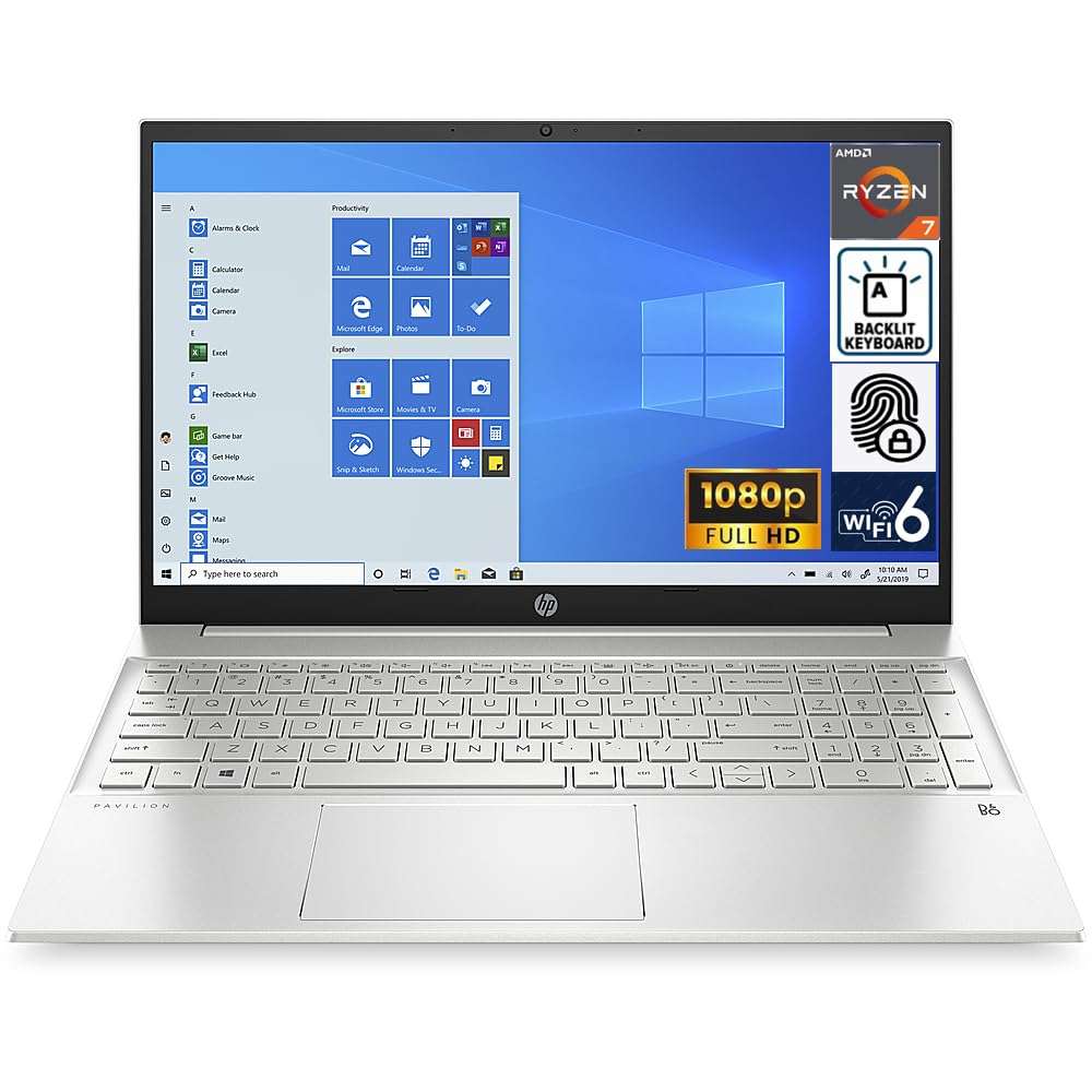 HP Pavilion 15.6" FHD IPS Display Laptop Audio by Bang & Olufsen (AMD Ryzen 7 5700U 8-Core, 64GB RAM, 1TB PCIe SSD, AMD Radeon, Backlit KYB, FP, WiFi 6, BT 5.2, HD Webcam, Win11P) w/Hub 6