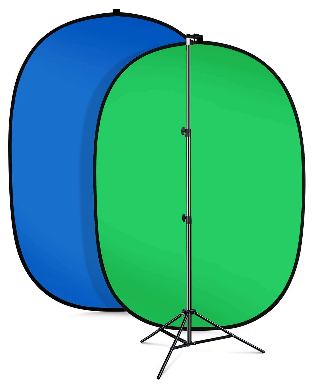 AFHT 5'X7'Portable Green Screen Backdrop with Stand Blue and Green 2-in-1 Collapsible Green Screen Kit, Chromakey Blue and Green Screen Chair