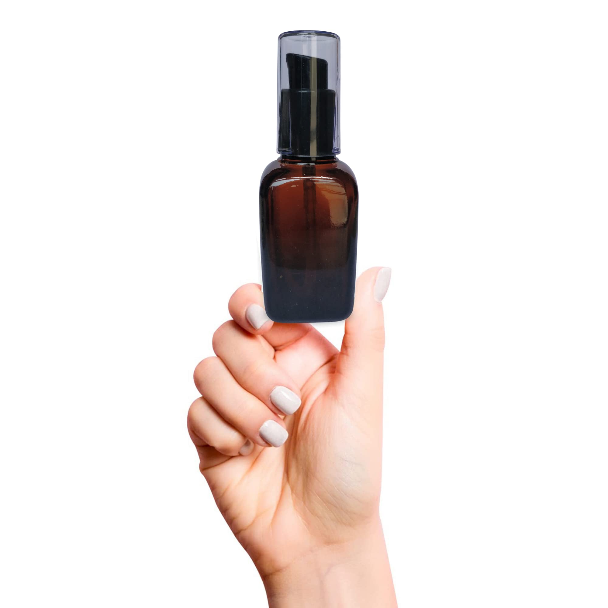 Devinez Amber Square Shape Glass Bottle, 30 ml with Black Lotion Pump & Cap (Pack of 2), for Essential Oils, Beauty, Blends, Skin Care, Travel, Toners, Cosmetic & DIY 5