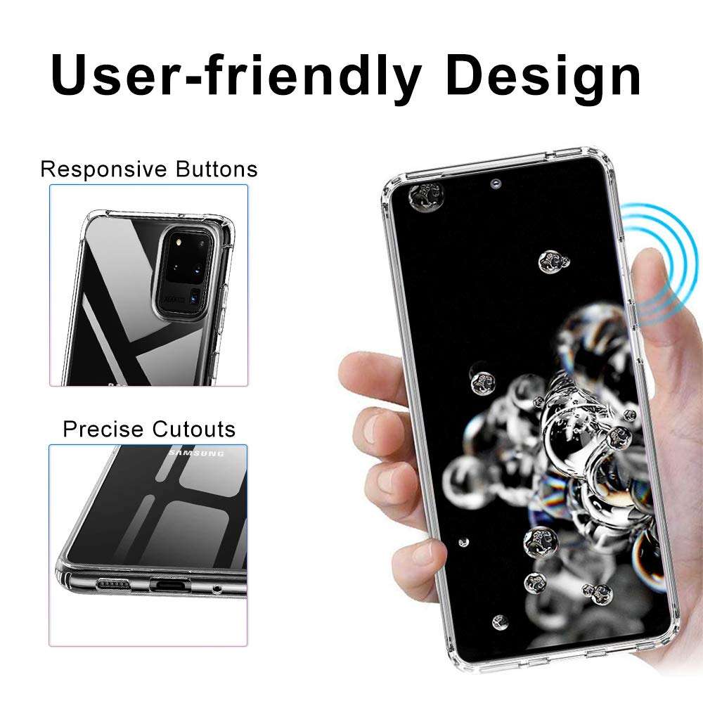 WRJ for Samsung Galaxy S20 Ultra Case,Hard PC Back Clear Crystal Cell Phone Case with TPU Bumper, Anti Slip Scratch Shockproof Resistant Protective Cover Case 5