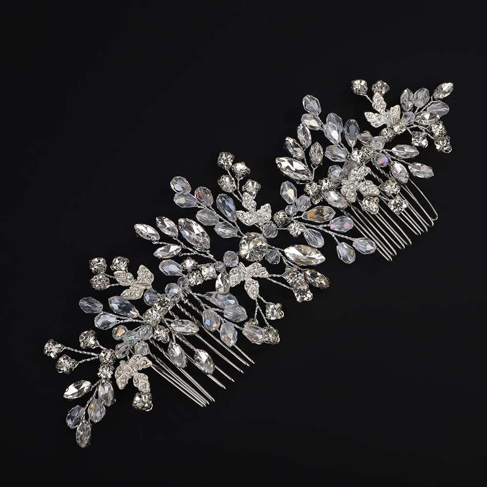 Rumtock Silver Hair Comb Set for Wedding Brides Women Hair Jewelry Bridal Handmade Crystal Jewelry (Silver) 3