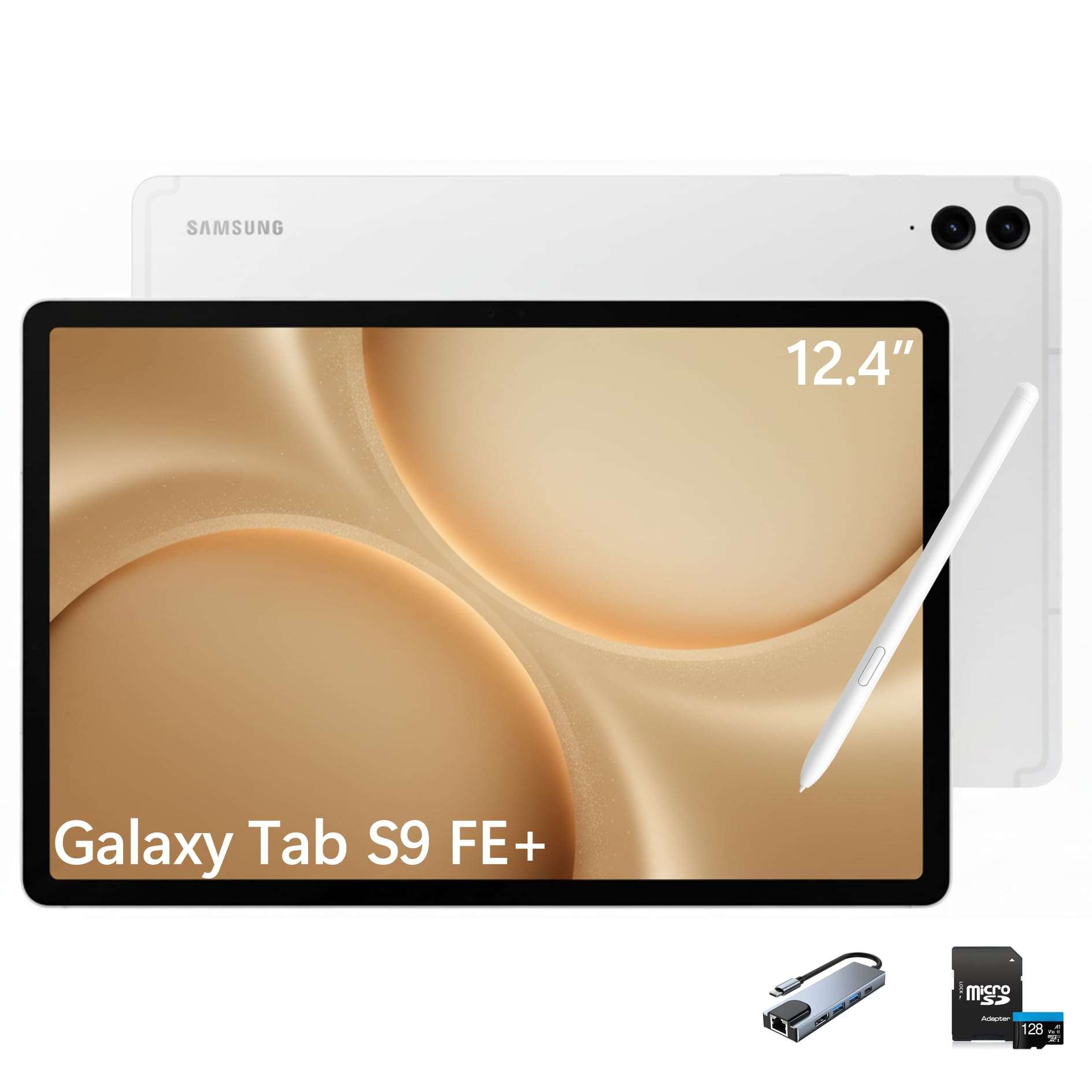 Samsung Galaxy Tab S9 FE+ 12.4” 128GB Silver (US Version 2023) Android Tablet with 128GB MicroSD Card and 5-in-1 USB-C Hub for Steam Deck 1