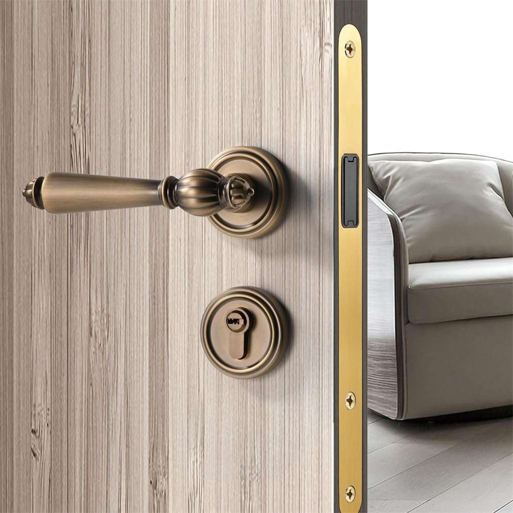 NFGLLWQ Interior Split American Set Bedroom Magnetic Mute American French Handle Wooden Door Lock 4
