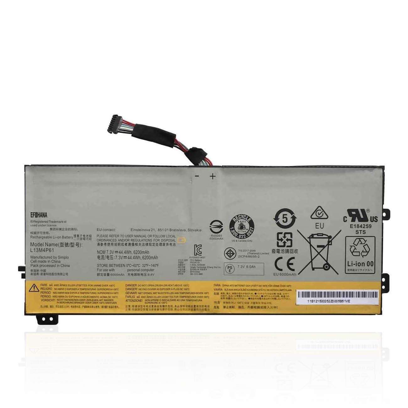 EFOHANA L13M4P61 Laptop Battery Replacement for Edge 15 80H1 80K9 Series Notebook 121500252 L13L4P61 121500253 7.3V 44.4Wh 6200mAh 4-Cells 1