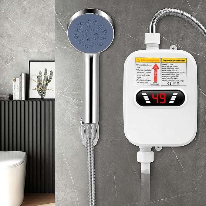 DRUMSTONE ( 16 Years Warranty ) Mini Instant Water Heater – LED Digital Display, IPX4 Waterproof, Tankless Design, Overheating Protection, Quick Heating in 3 Second 3