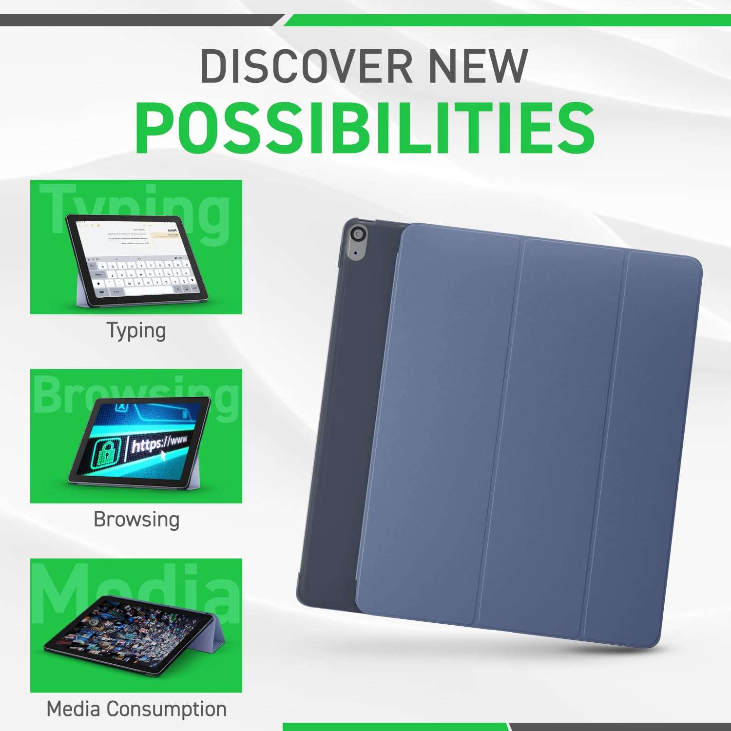 Auklet Classic Smart Case for iPad 10th Gen 10.9" (2022-2025) – Lightweight Trifold Stand Folio, Auto Sleep/Wake, Blue 6