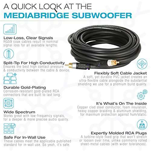 Mediabridge ULTRA Series Subwoofer Cable (35 Feet) - Dual Shielded with Gold Plated RCA to RCA Connectors - Black 5