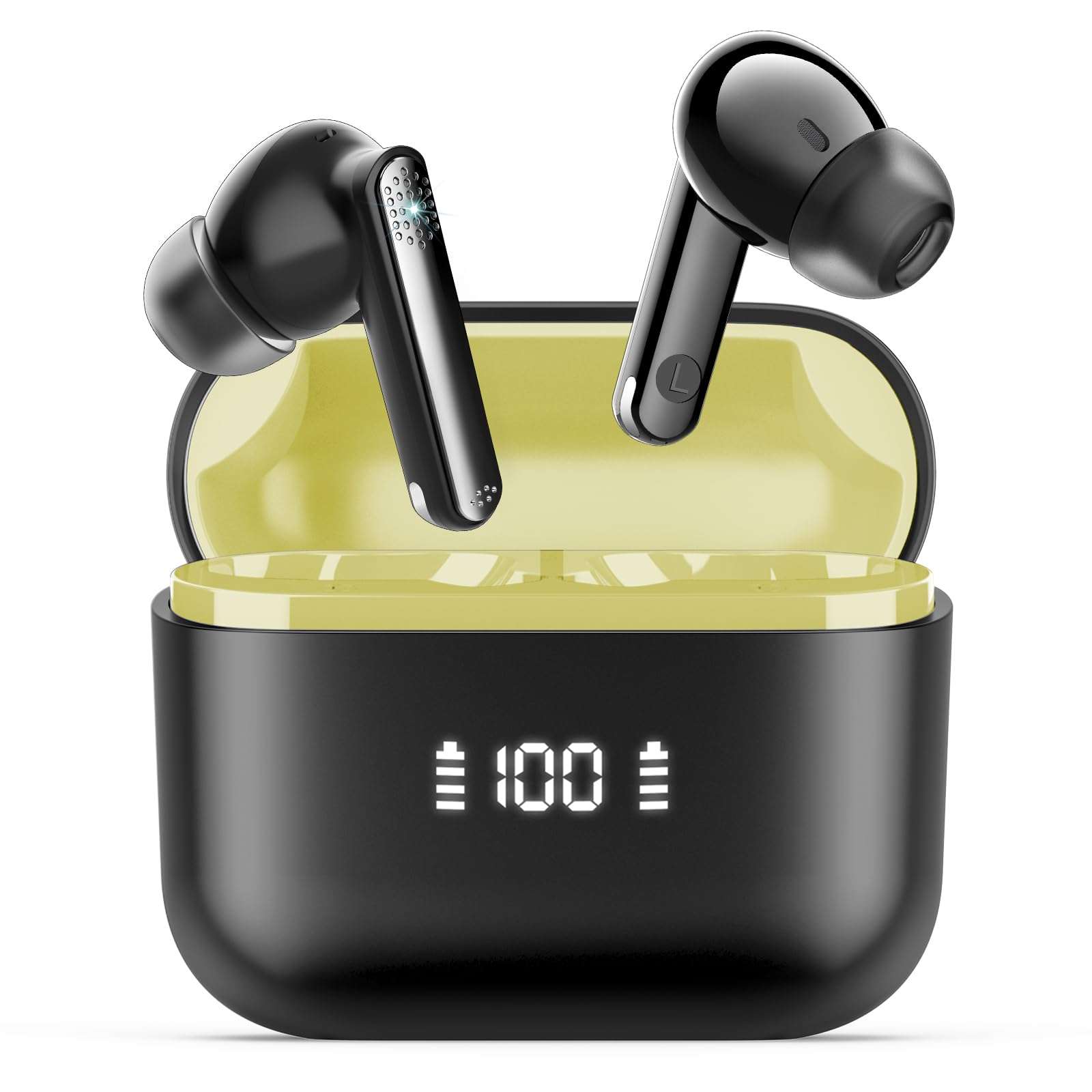 SKIUDCT Wireless Earbuds Bluetooth 5.3 Headphones 48H Playback Deep Bass Stereo Ear Buds with HD Mic LED Display in Ear Earphones IP7 Waterproof Earbuds for Laptop Pad Android/iOS Phones Yellow 1