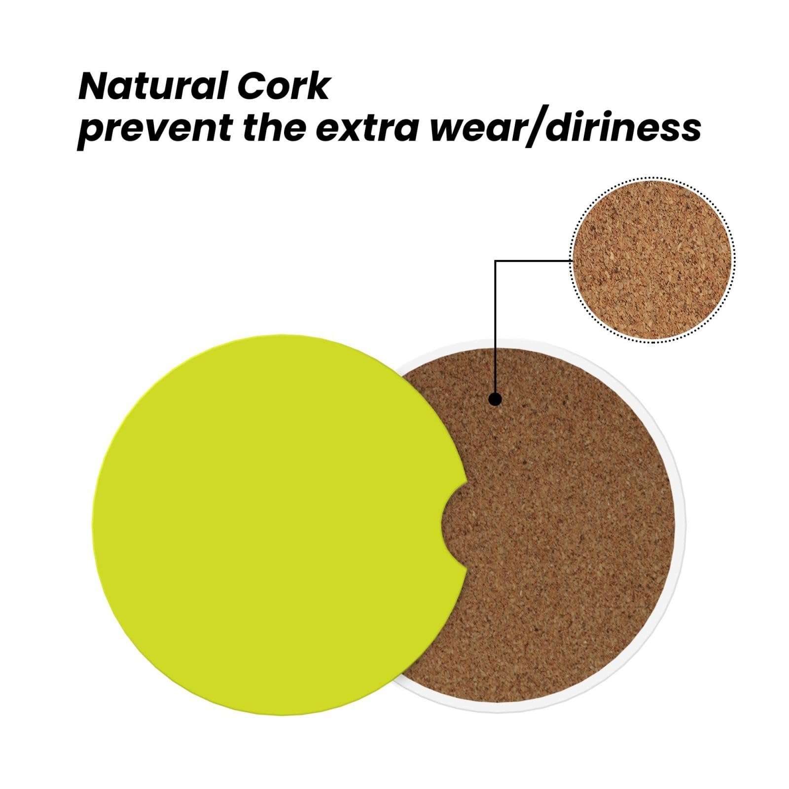 Xiso Ver Yellow Car Cup Coasters 2 Pack Ceramic Cup Holders 2.56" Cork Base Drink Coasters with Finger Notch for Easy Move of Car Cup Holder 6