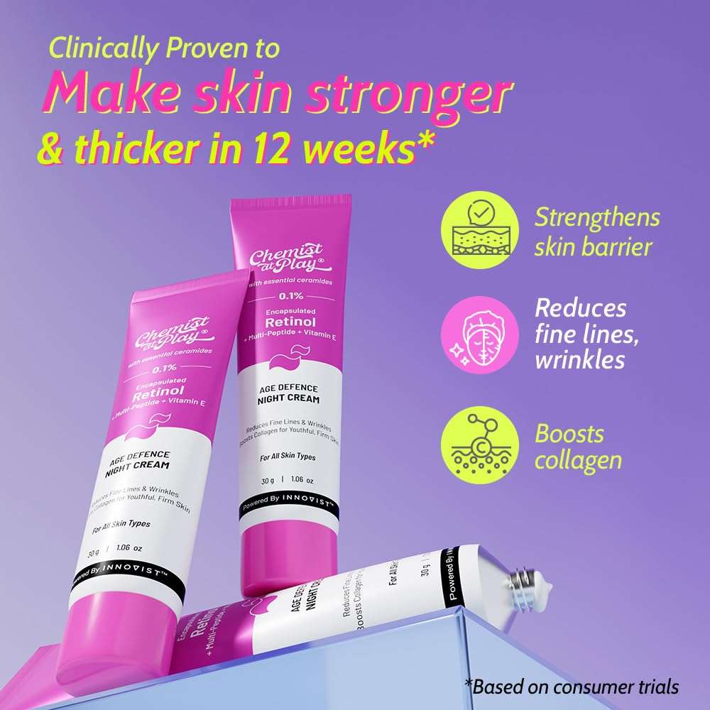 Chemist At Play 0.1% Retinol Night Cream | Reduces Wrinkles, Fine Lines & Sunspots | Anti-Ageing Formula | Lightweight & Fast-Absorbing | Beginner Friendly | All Skin Types | Boosts Collagen | 30 g 6