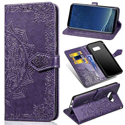for Samsung Galaxy S8 Plus Phone case,PU Leather Wallet Embossed Mandala Floral Flowers Case Flip Cover Card Holder with Magnetic Closure (Purple, Galaxy S8 Plus) 1