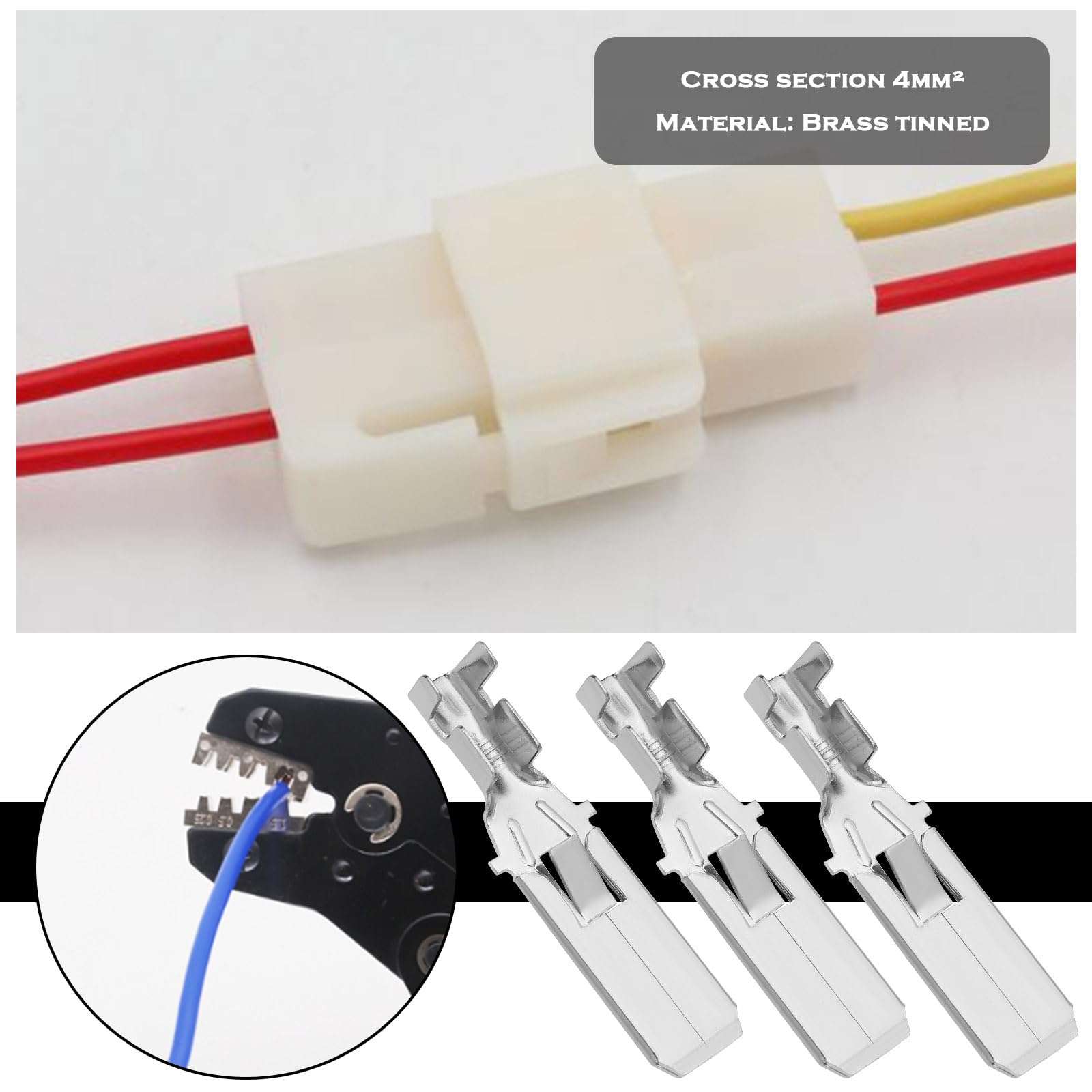 OTOTEC 20Pcs 9.5mm Wire Connectors Brass Flat Plugs Wire Crimping Terminals Cross Sectional Area 4mm² Suitable for Automotive Parts Home Appliances Silver 4