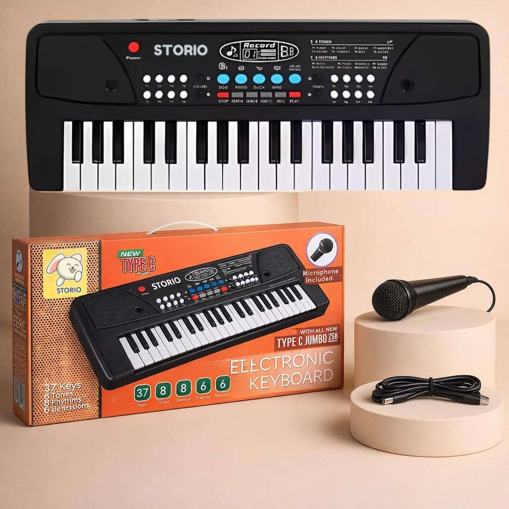 Storio Kids Piano Keyboard with Mic | 37 Keys, 8 Rhythms, 8 Tones & 6 Demo Songs | Electronic Musical Toy for Boys & Girls Age 2-5 | Educational & Recording Keyboard for Beginners 1