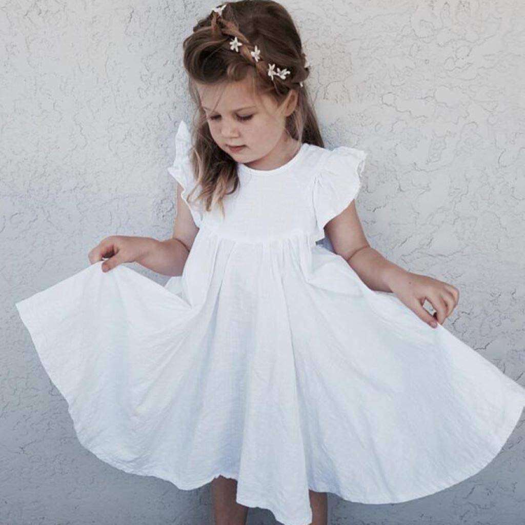 Toddler Baby Girl Dress Summer Cotton Linen Ruffle Halter Sleeveless Kids Casual Beach Party Dresses 2-7 Years (White, 4-5T, 4_Years) 3