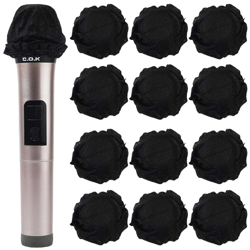 CREATCABIN 100Pcs Black Microphone Cover Handheld Mic Cover Hygienic Non Woven Soft Cloth Microphone Mike Windscreen Protective Small Caps Sleeves for KTV Karaoke Bar News Interview Mic Mike 1