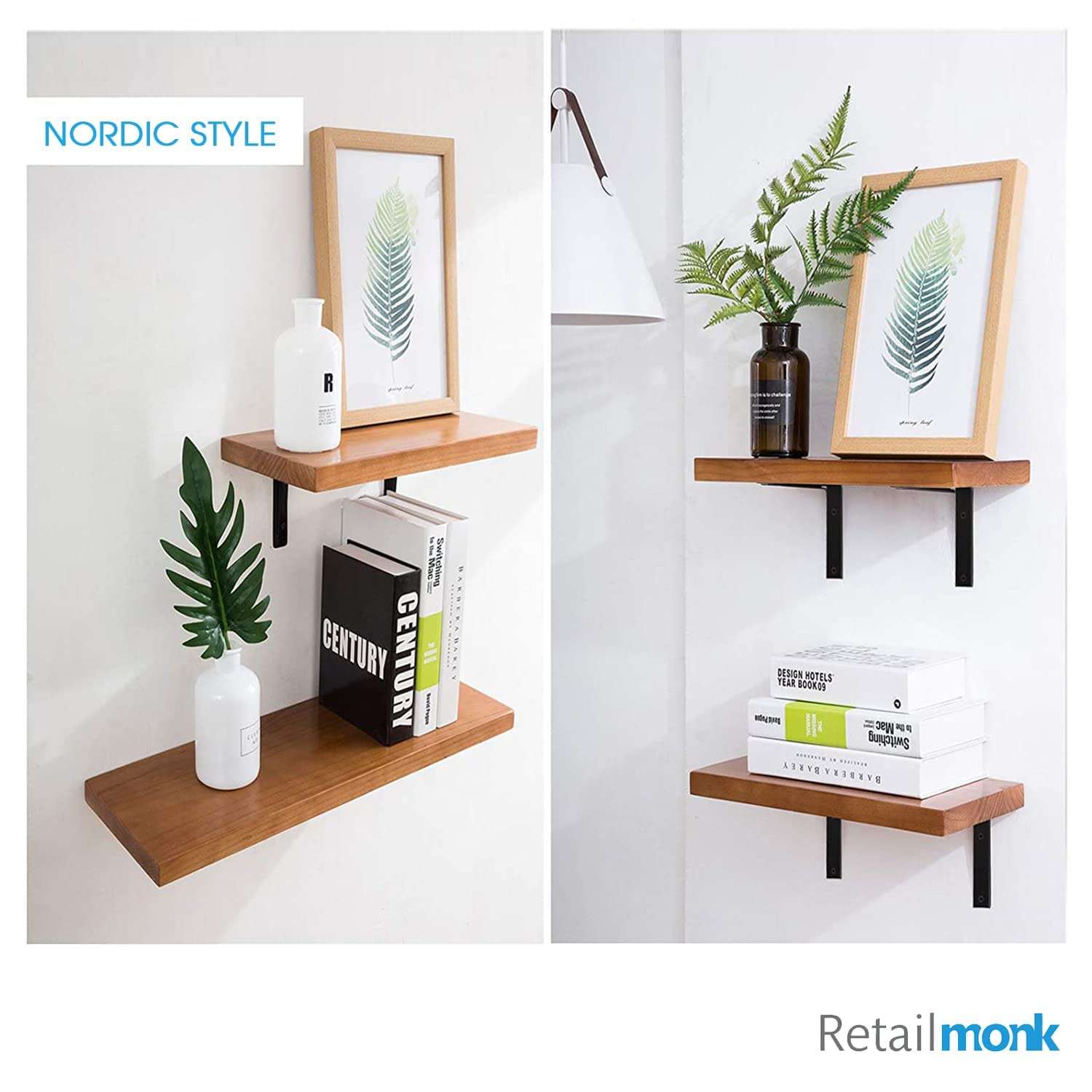 Retailmonk L Shaped Wall Shelf Angle Brackets with Screws, Heavy Duty Black Wall Shelves Metal Brackets - Powder Coated Steel Angle Bracket for Wall Shelf - (16 x 11 x 2.5 cm) - 6 PCs 2