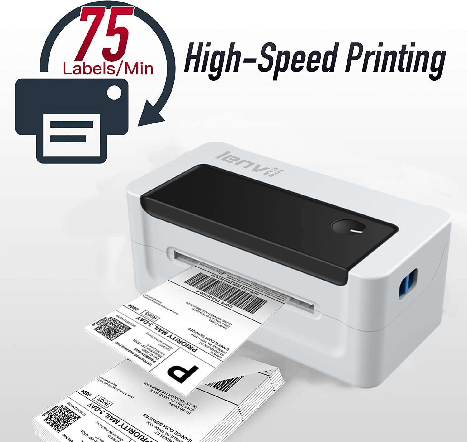 LENVII LV-1200 USB Shipping Label Printer,4x6 Thermal Label Printer,Wired Desktop Barcode Label Printer for Shipping Packages Print Width 108MM/4x6 in,Compatible with Windows & MaC 4