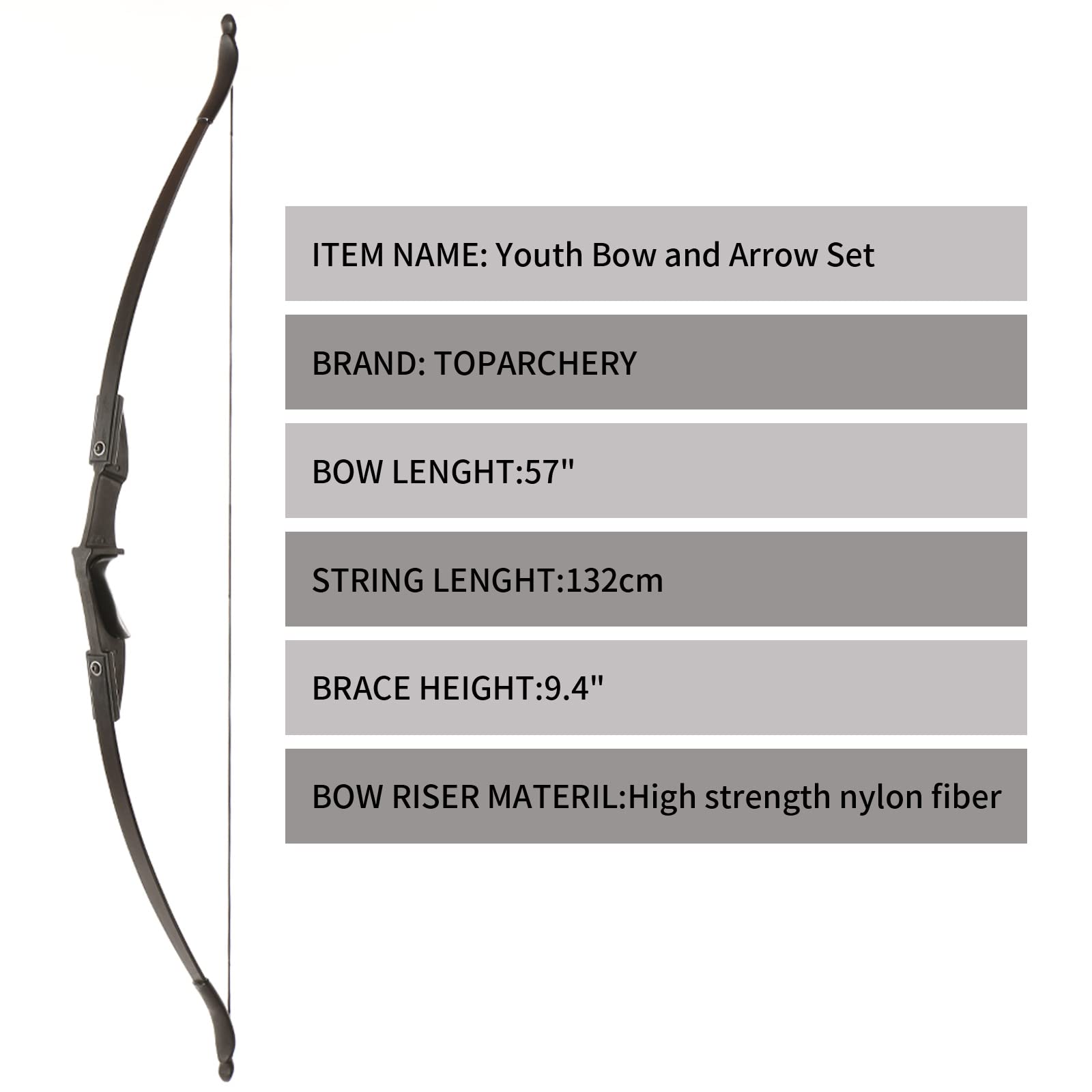 TOPARCHERY Archery 57" Takedown Youth Recurve Bow and Arrow Set Long Bow Kit with 6pcs Fiberglass Arrows for Beginner Teenagers Right Left Hand Black - Draw Weight 20lbs- 40lbs (40) 4