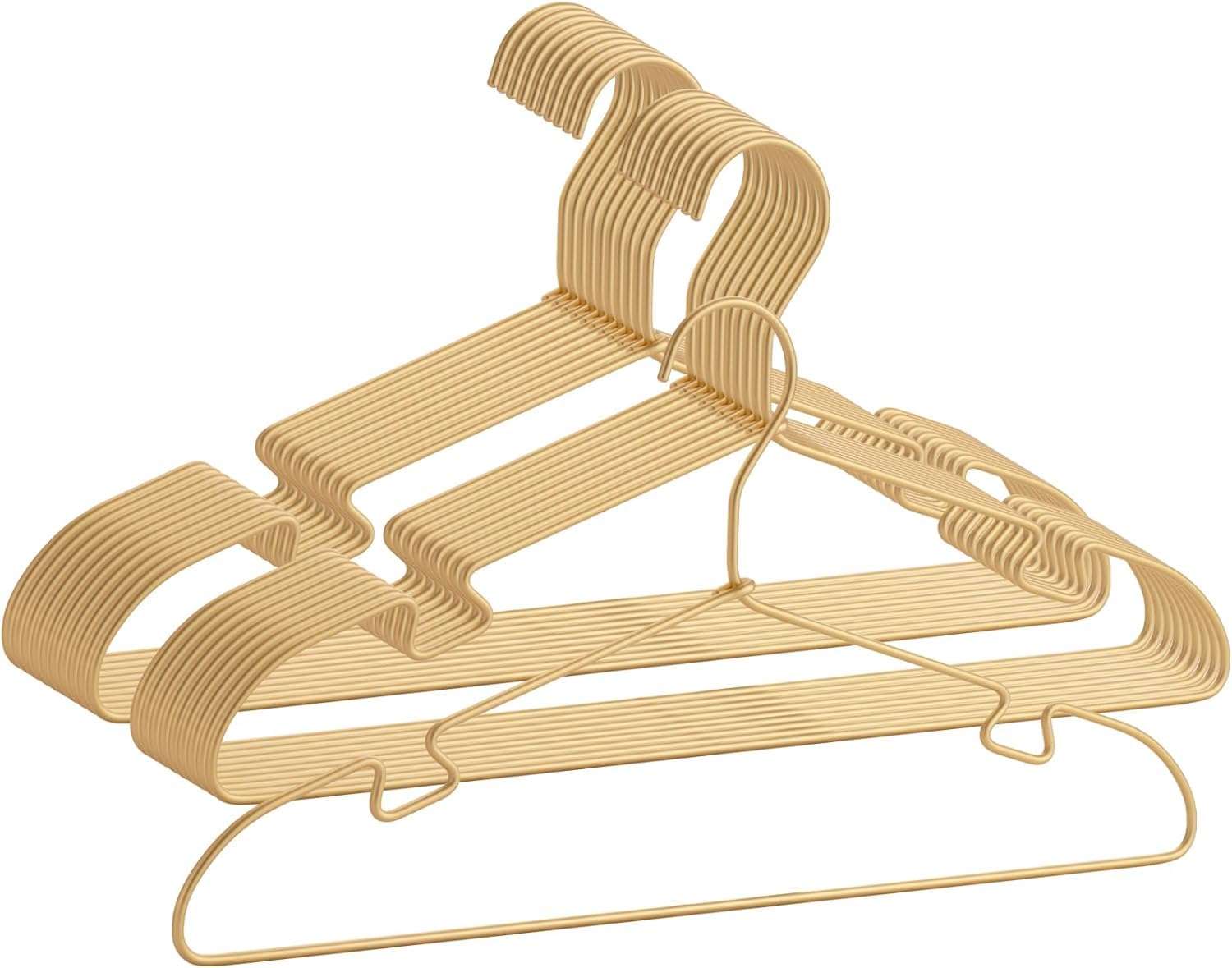 Rollyware ® Stainless Steel Hanger, 16.5 Inch Smooth and Durable Metal Shirt Dress Hanger, Lightweight and Sturdy for Suit Jackets and Casual Pants (10, Gold)