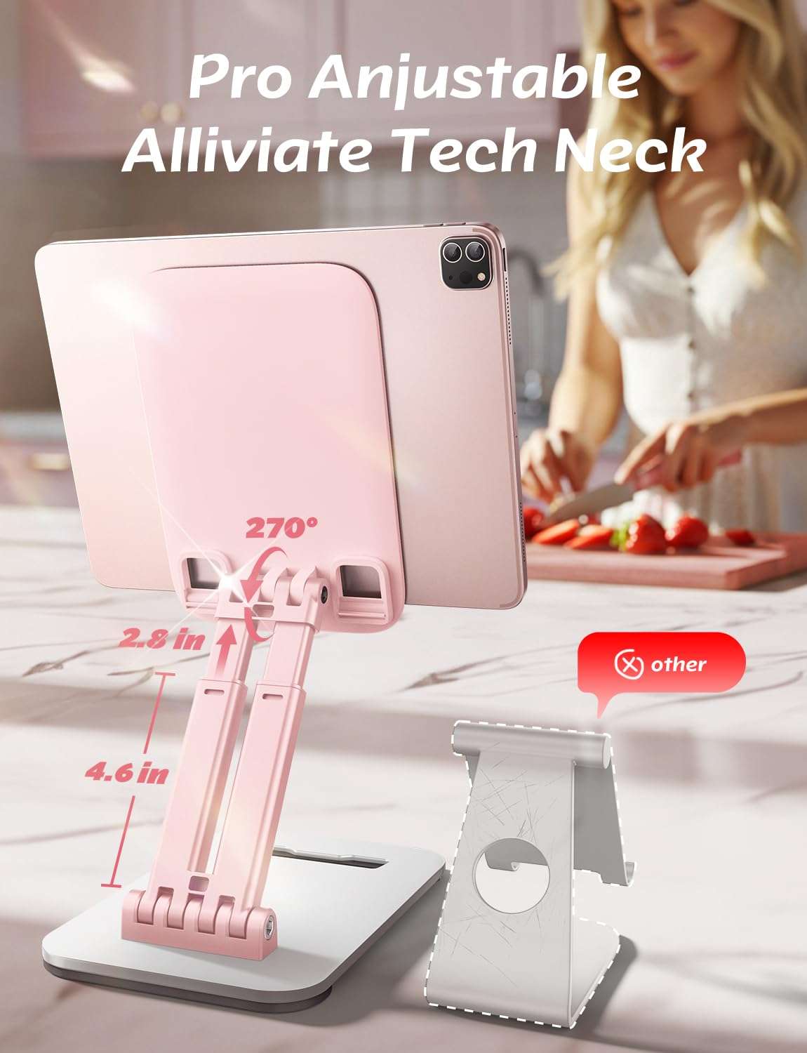 LISEN Pink Desk Accessories for iPad Office Supplies Desk Decor for Women Gifts, for Him Tablet Stand Vanity Accessories Video Face Time Free Hands for ipad Switch 5